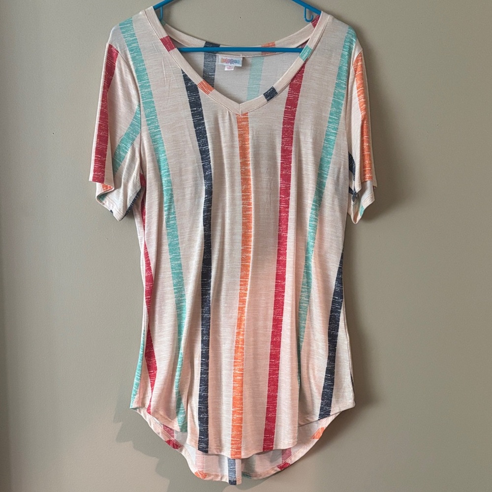LuLaRoe Multicolor Striped V-Neck Tee